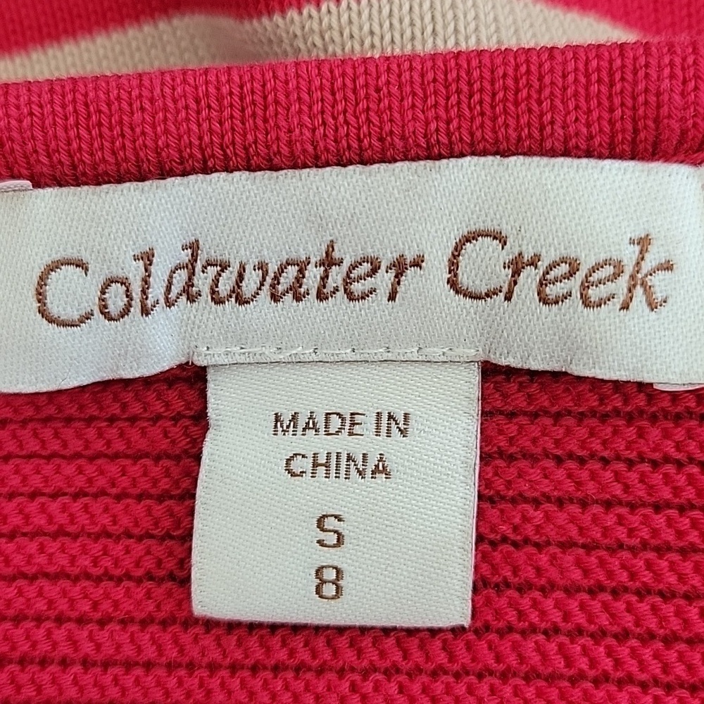 COLDWATER CREEK small red & tan striped 1/2 sleeve cotton sweater - Picture 3 of 5